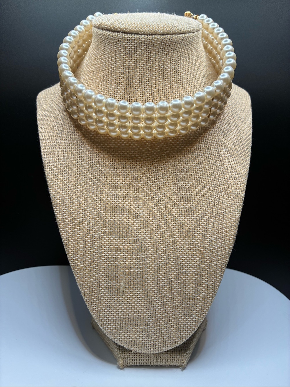Vintage Classic Faux Ivory Pearl Multi-Row Choker Necklace